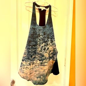Improvd blue and light tan beautiful watercolor racerback top, size small